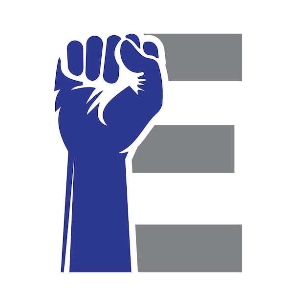 Letra inicial E Mano Concepto del logotipo para el Feliz Día del Trabajo Para los Estados Unidos Símbolo del Día del Trabajo de los Estados Unidos