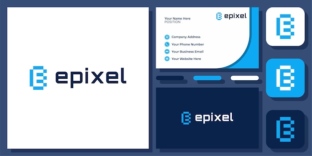 Letra inicial e pixel digital technology connect connection diseño de logotipo vectorial con tarjeta de visita