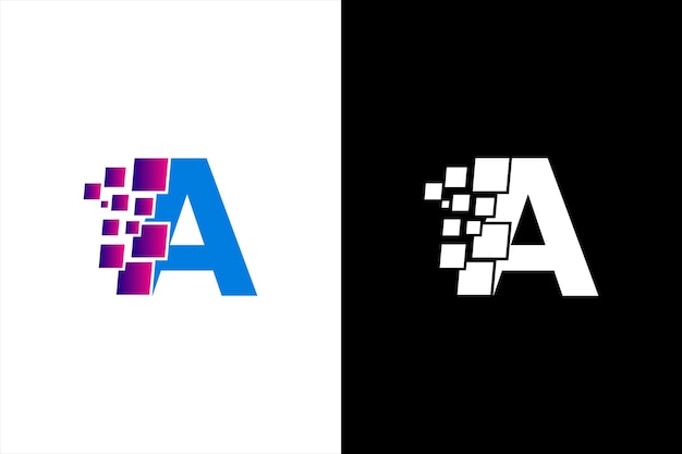 Letra inicial Un elemento de plantilla de diseño de logotipo de píxel digital Letra A Triángulo del logotipo del píxel