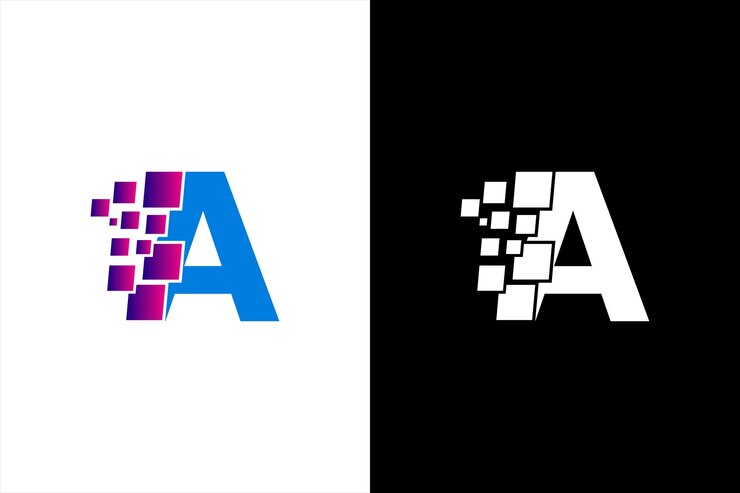 Letra inicial Un elemento de plantilla de diseño de logotipo de píxel digital Letra A Triángulo del logotipo del píxel