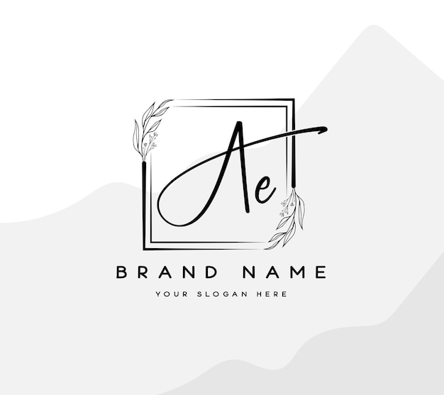 una letra inicial escrita a mano y un vector de logotipo de firma con hoja