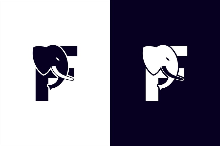 Letra inicial F con logotipo de vector abstracto de elefante. Diseño moderno del logotipo del alfabeto de la letra F del elefante