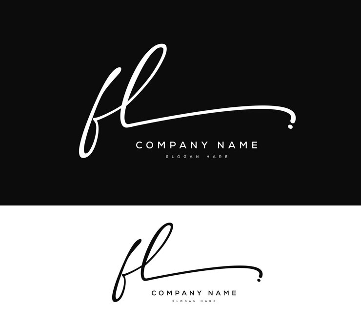 Letra inicial FL FL escritura a mano y logotipo de firma