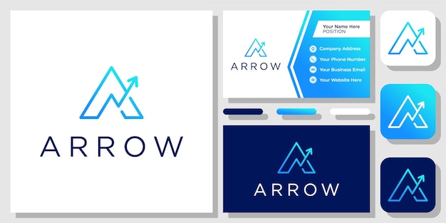 Letra inicial A Flecha Crecimiento hasta éxito Diseño de logotipo moderno icono simple con plantilla de tarjeta de visita