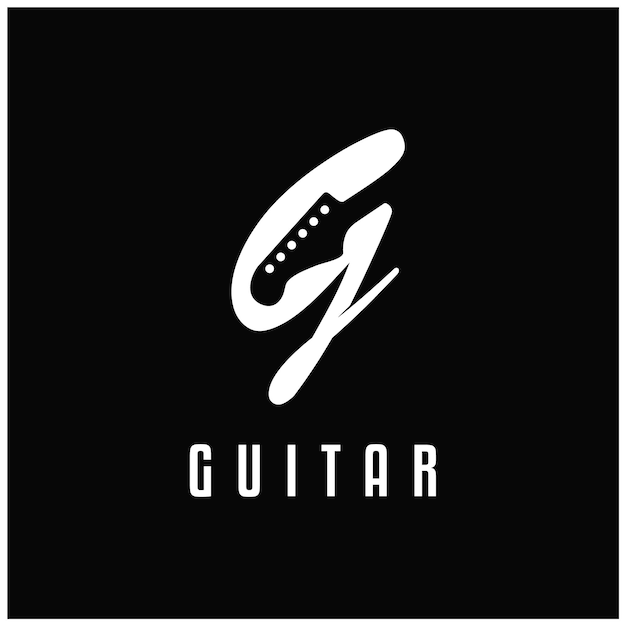 Letra inicial g con cabezal de guitarra como diseño de logotipo de espacio negativo