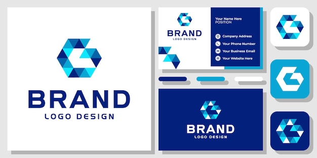Letra inicial G flecha hexagonal hacia adelante éxito hasta el diseño de logotipo de crecimiento con plantilla de tarjeta de visita