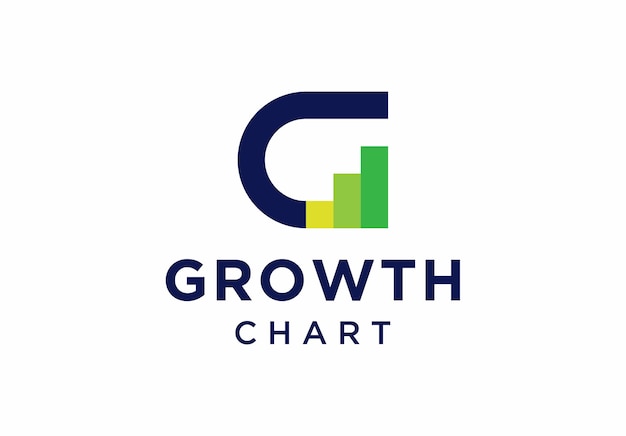 La letra inicial G, el logotipo, el gráfico, la barra, el crecimiento financiero, la ilustración del icono vectorial estadístico.