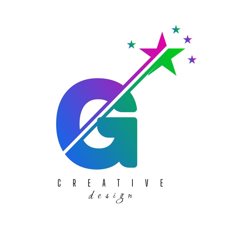 Vector la letra inicial g monograma alfabeto con swoosh y el icono del logotipo de la estrella símbolo de señal del logotipo abstracto de la estrella