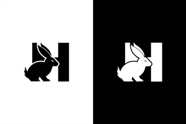 La letra inicial H Diseño del logotipo del conejo La letra H Diseño del logotipo del conejo Icono vectorial Emblema gráfico