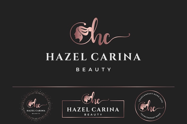 Letra inicial hc h logo femenino para cara de mujer y colección de diseño de vectores de silueta de belleza