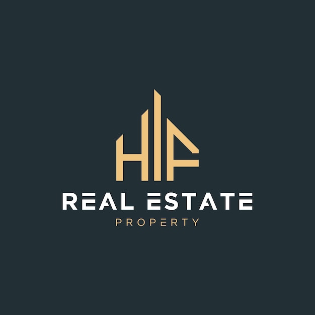Letra inicial hf bienes raíces agente inmobiliario construcción de propiedades casa construcción o remodelación de viviendas