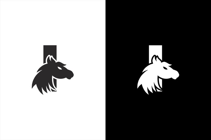 Letra inicial I con diseño de logotipo de vector de caballo. Caballo Letra I Ilustración Plantilla Icono emblema