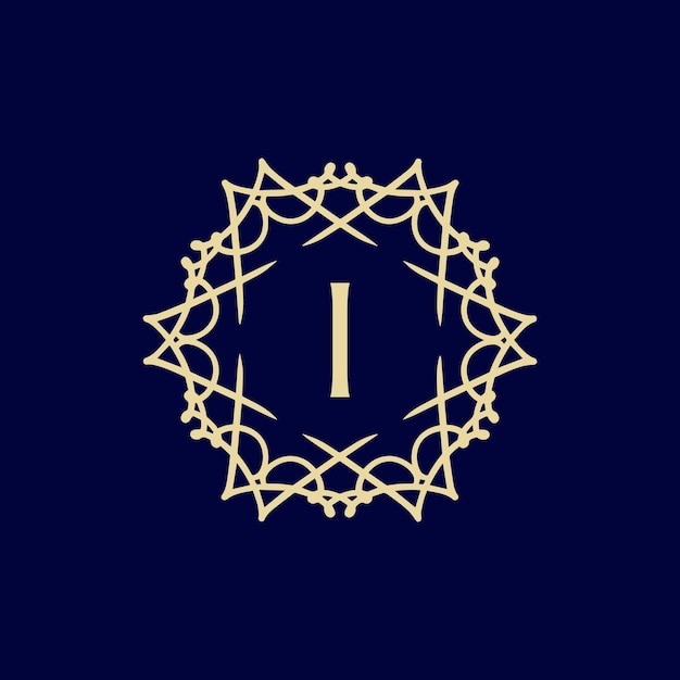La letra inicial I es el logotipo del marco de círculo con borde ornamental floral.
