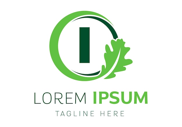 letra inicial I hoja de roble en un círculo diseño del logotipo Vector