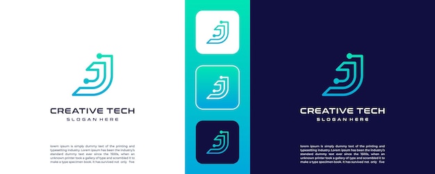 La letra inicial J diseña el logotipo Símbolo abstracto para la tecnología digital Internet