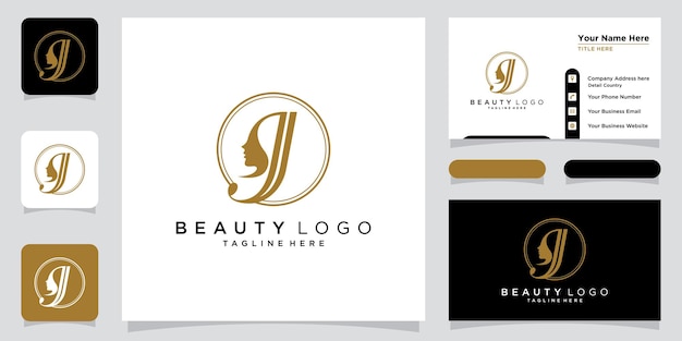 Letra inicial J Diseño de logotipo de lujo Vector con diseño de tarjeta de visita Vector Premium