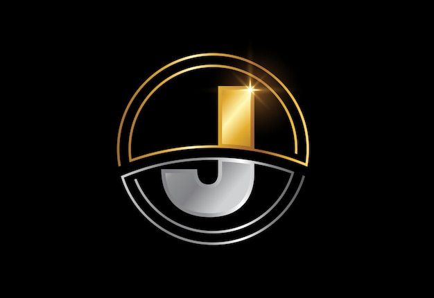 Letra inicial J con marco de círculo, símbolo del alfabeto de color dorado y plateado para negocios corporativos
