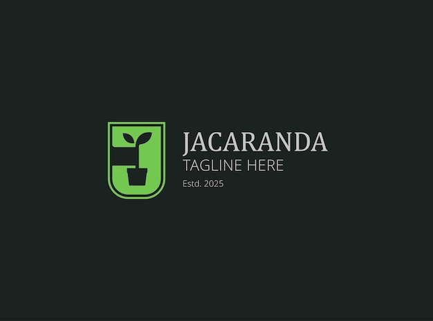 La letra inicial J con la olla de hojas de la planta en el estilo de espacio negativo concepto de diseño del logotipo Ilustración vectorial