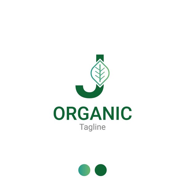 letra inicial J Plantilla de logotipo de hoja natural O plantilla de logotipo de empresa orgánica
