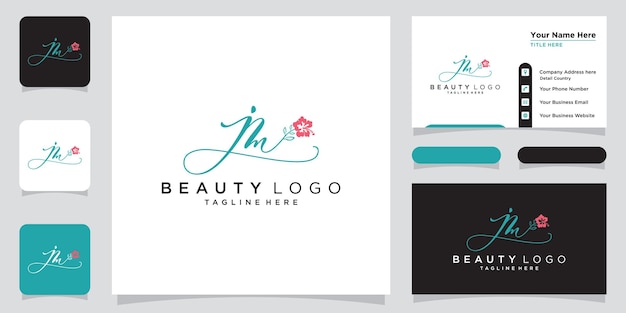 Letra inicial jm diseño de logotipo de lujo con diseño de tarjeta de visita Vector Premium