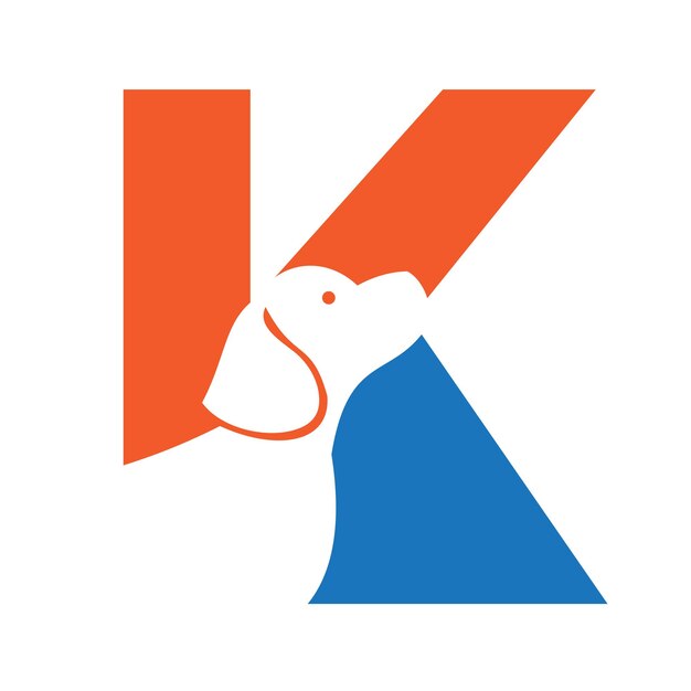 La letra inicial K El concepto del logotipo de mascota con la plantilla vectorial del símbolo de la cabeza del perro