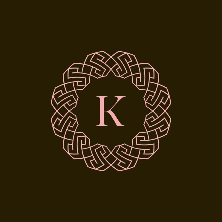Vector la letra inicial k es el logotipo del marco de círculo de borde ornamental.