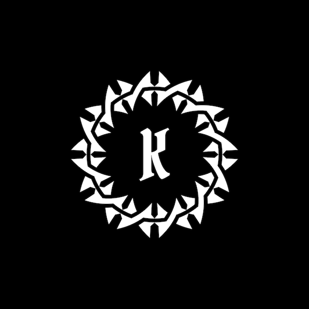 La letra inicial K es el logotipo del marco de círculo de borde ornamental.