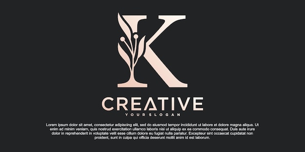 Letra inicial k con hermoso diseño de logotipo de monoline de alfabeto floral vector premium