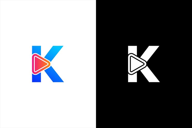 Letra inicial K Media Logo K con botón Reproducir Utilizable para logotipos de marca y empresa Diseño plano