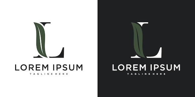 La letra inicial L con el diseño del logotipo de la hoja Premium Vector