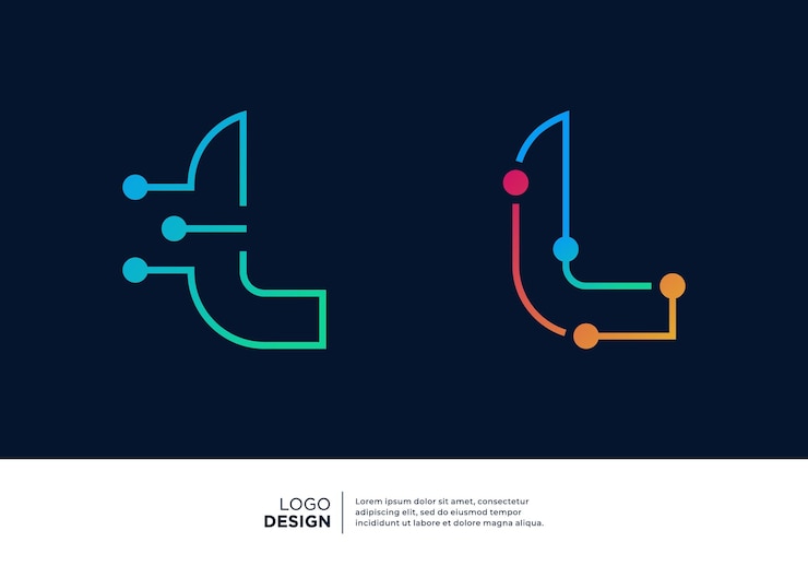 Vector la letra inicial l diseño de logotipo inteligente concepto de inteligencia artificial