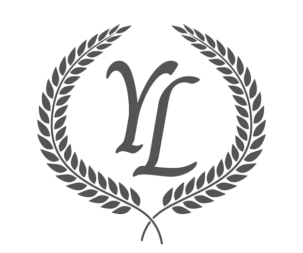 Letra inicial Y y L diseño del logotipo del monograma YL con corona de laurel fuente de caligrafía de lujo