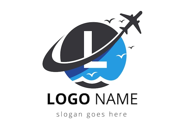 Letra inicial L con diseño de logotipo de viaje Aire Compañía aérea Avión y plantilla de diseño de logotipo de viaje