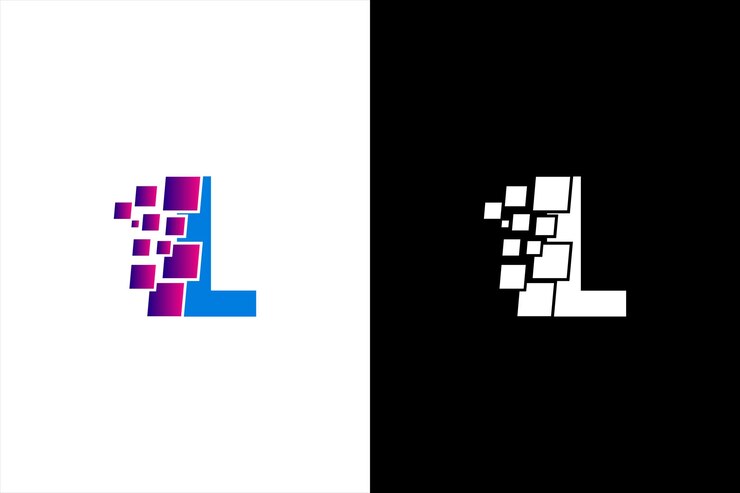 La letra inicial L es el elemento de plantilla de diseño del logotipo de píxeles digitales La letra L es el triángulo del logotipo del píxeles