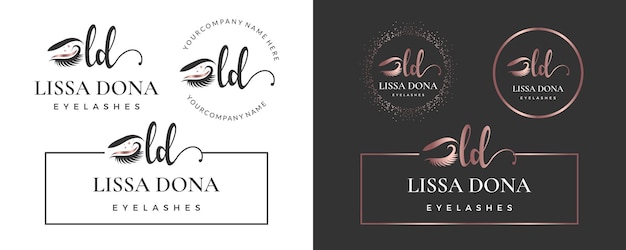 Letra inicial ld l lash eyebrow lashes colección de diseño de logotipo de extensión de pestañas para branding