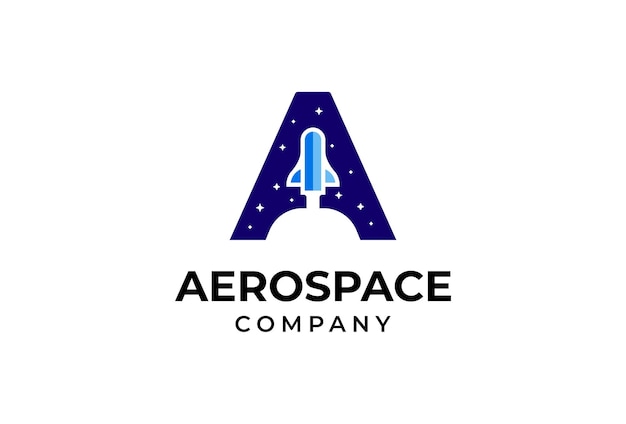 Letra inicial A Logotipo aeroespacial letra A con cohete de nave espacial dentro de ilustración vectorial