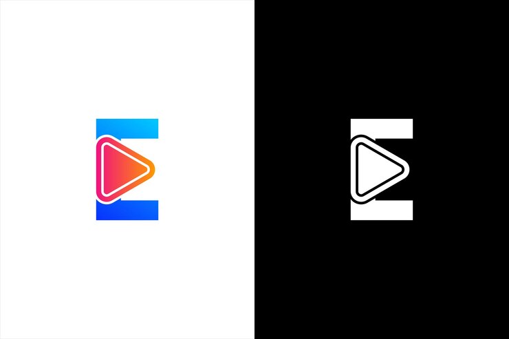 Letra inicial del logotipo E Media E con botón Reproducir Utilizable para logotipos de marca y empresa Diseño plano