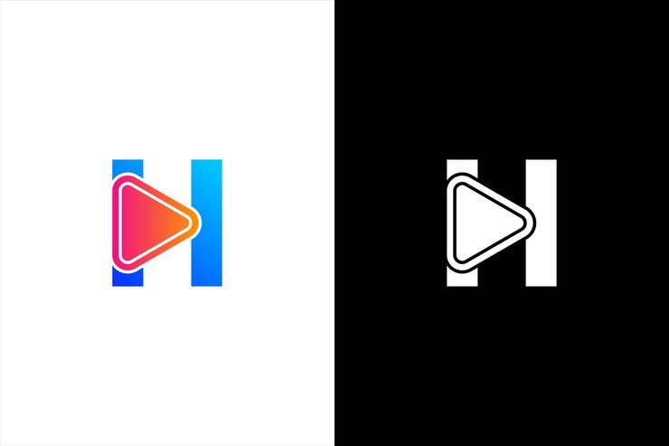 Letra inicial del logotipo H Media H con botón Reproducir Utilizable para logotipos de marca y empresa Diseño plano
