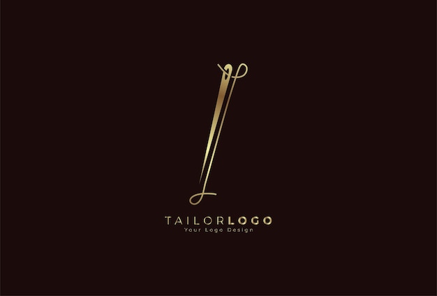 Letra inicial del logotipo I Tailor que formé a partir de hilo y aguja con estilo de línea de color dorado