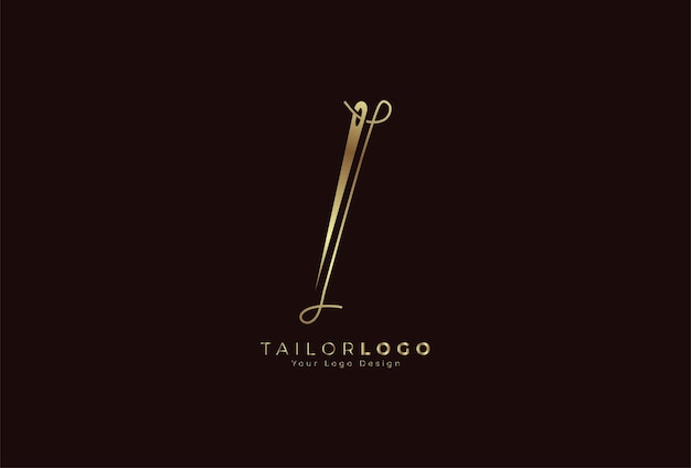 Letra inicial del logotipo i tailor que formé a partir de hilo y aguja con estilo de línea de color dorado