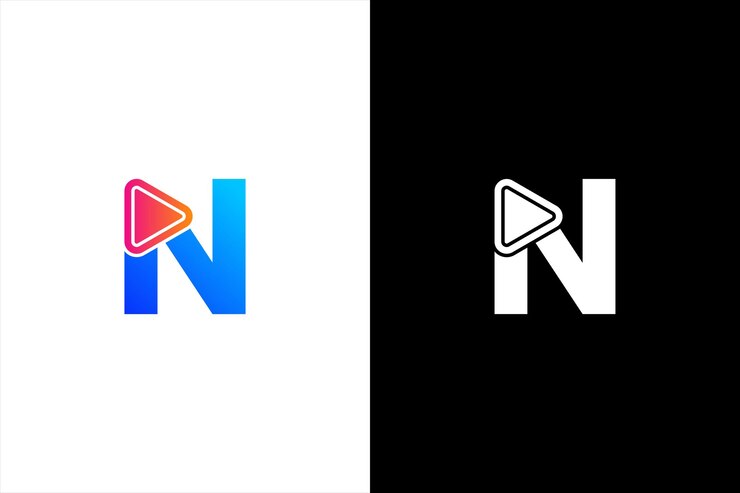 Letra inicial del logotipo N Media N con botón Reproducir Utilizable para logotipos de marca y empresa Diseño plano