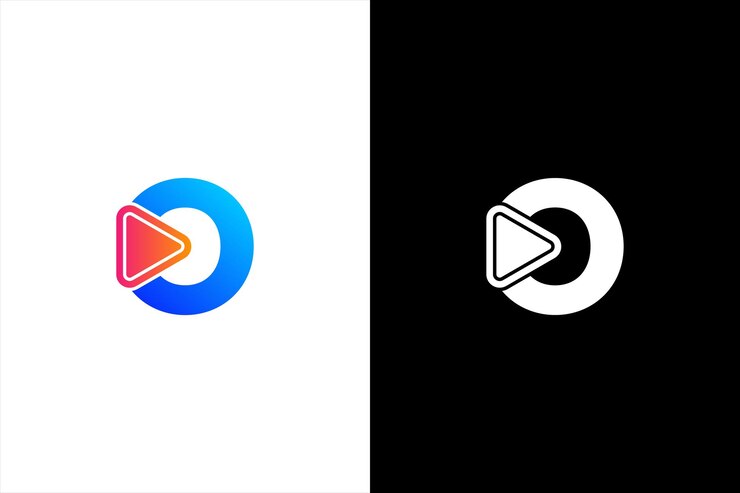 Letra inicial del logotipo O Media O con botón Reproducir Utilizable para logotipos de marca y empresa Diseño plano