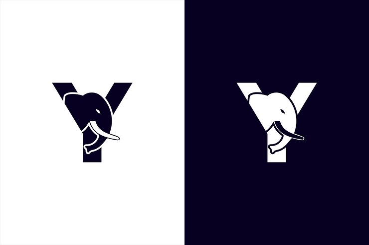 Letra inicial Y con logotipo de vector abstracto de elefante. Diseño moderno del logotipo del alfabeto de la letra Y del elefante
