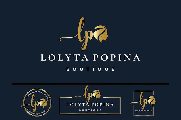 Letra inicial LP L logo femenino para cara de mujer y colección de diseño de vectores de silueta de belleza