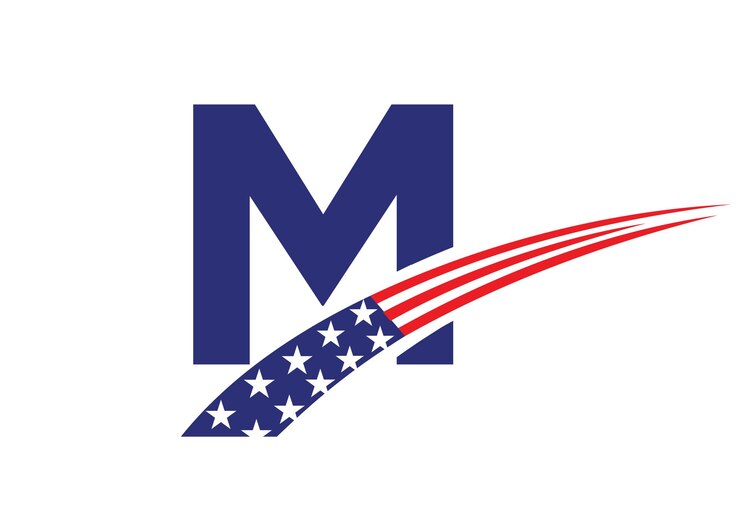 Vector letra inicial m logotipo estadounidense para negocios corporativo y signo de empresa logotipo estadounidense de ee. uu.