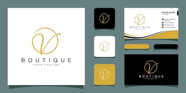 Letra inicial manuscrita V vector de diseño de logotipo de lujo con tarjeta de visita Vector Premium