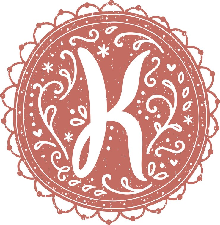 Vector letra inicial en mayúscula del alfabeto decorativo en diseño de encaje floral romántico con textura de papel viejo k