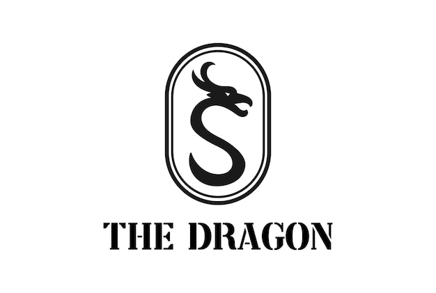 Letra inicial minimalista simple S con diseño de logotipo Dragon Head