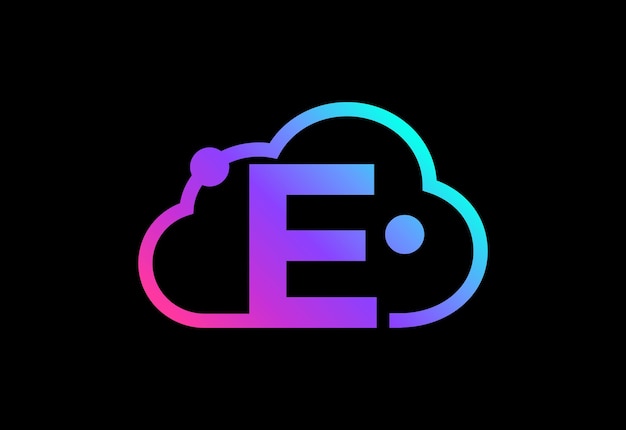 Letra inicial del monograma E con la nube. Logotipo del servicio de computación en la nube. Logotipo de tecnología en la nube