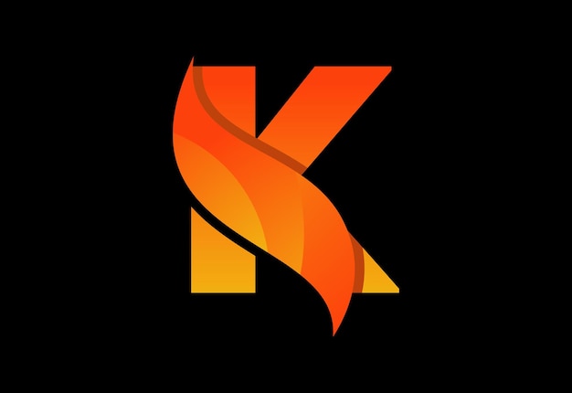 Letra inicial del monograma K con un swoosh o llama Llamas de fuego o ilustración vectorial de diseño swoosh